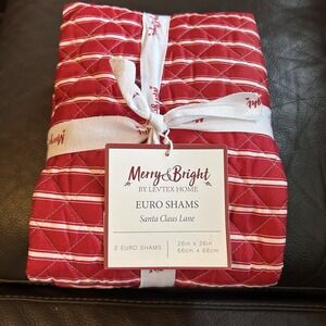 Levtex Home Holiday Collection 2 Euro Sham Set 26x26 Red Santa Claus Lane Xmas